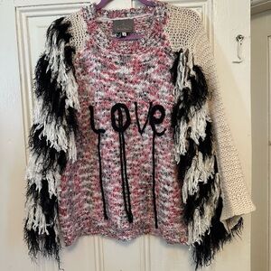Rare cutest valentines LOVE Pink and Black Textured KNIT Sweater size small over
